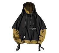Sweat A Capuche Homme Manche Longue- Sweat Grande Taille Casual Faux en Deux Pièces Coupe Ample Patchwork Pullover Chic avec Cordon De Serrage Passe-Partout Style Hip-Hop Hoodie Pas Cher