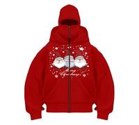 Sweat à Capuche Homme Noël Balaclava Zip Hoodie Zippé Noel Veste Chaude Hoodie Balaclava Cagoule Moto Masque Anti-Vent pour Sports de Plein Air Vélo Manteau Hiver Renne Sweat À Manches Longues Pull