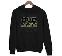 Sweat à Capuche Homme - Que l'Aikido Soit avec Toi - Collection Sport Sciences Fiction - Noir S