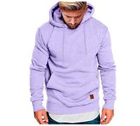 Sweat à Capuche Homme Solide Couleur Décontracté Trendy avec Poches et Étiquette en Cuir Confortable Loose Business Casual