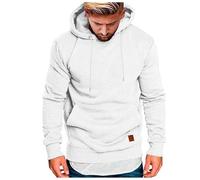 Sweat à Capuche Homme Solide Couleur Décontracté Trendy avec Poches et Étiquette en Cuir Confortable Loose Business Casual