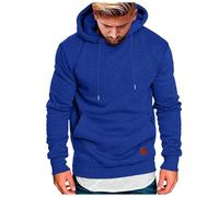 Sweat à Capuche Homme Solide Couleur Décontracté Trendy avec Poches et Étiquette en Cuir Confortable Loose Business Casual