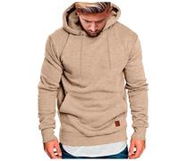 Sweat à Capuche Homme Solide Couleur Décontracté Trendy avec Poches et Étiquette en Cuir Confortable Loose Business Casual