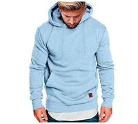 Sweat à Capuche Homme Solide Couleur Décontracté Trendy avec Poches et Étiquette en Cuir Confortable Loose Business Casual