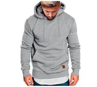 Sweat à Capuche Homme Solide Couleur Décontracté Trendy avec Poches et Étiquette en Cuir Confortable Loose Business Casual