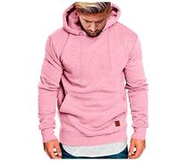 Sweat à Capuche Homme Solide Couleur Décontracté Trendy avec Poches et Étiquette en Cuir Confortable Loose Business Casual