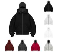 Sweat à Capuche Homme Sweat Zippé Homme Veste Chaude Hoodie Homme Balaclava Cagoule Moto Masque Anti-Vent Sweat Homme pour Sports de Plein Air Cagoule de Vélo Automne Hiver