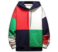 Sweat à Capuche Homme Sweatshirt pour Homme Sweat Hood Pull de Manches Longues Regular Fit Casual Aotonne Hiver (Rouge Bleu, XL)