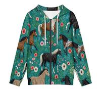 Sweat À Capuche Homme Sweatshirts Zipper Cheval Abstrait Homme Vetement Animaux Dessins Animés Hommes Automne Hiver Manches Longues Veste Bleu-Vert Manteau De Sport Hoodie De Tous Les Jours