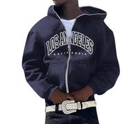 Sweat à capuche homme veste d'hiver sweat à capuche homme femme sweat à capuche personnalité européenne américaine broderie pull à capuche hip-hop décontracté cardigan manteau, bleu foncé, L