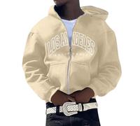 Sweat à capuche homme veste d'hiver sweat à capuche homme femme sweat à capuche personnalité européenne américaine broderie pull à capuche hip-hop décontracté cardigan manteau, beige, L