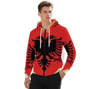 Sweat À Capuche Homme Zippé Imprimé Albanie Emblème National Grandes Poches Avant Style Urbain Coupe Ample Confortable Classique Polyvalent Facile À Enfiler