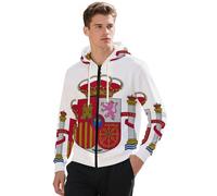Sweat À Capuche Homme Zippé Imprimé Royaume D'Espagne Emblème National Grandes Poches Avant Style Urbain Coupe Ample Confortable Classique Polyvalent Facile À Enfiler