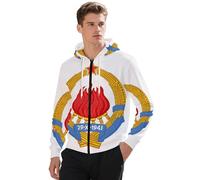 Sweat À Capuche Homme Zippé Imprimé Yougoslavie Emblème National Grandes Poches Avant Style Urbain Coupe Ample Confortable Classique Polyvalent Facile À Enfiler