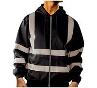 Sweat a Capuche Homme Zippé, Sweatshirt Hommes Bande Réfléchissante Grise avec Poches de Sécurité Haute Visibilité Sweats Manches Longues À Cordon Cardigan Épissage Mode Chic Sweatshirts