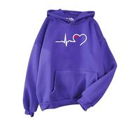 Sweat à capuche humoristique pour femme avec motif cœur ECG - Automne et hiver - Manches longues, rose vif, 3XL