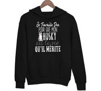 Sweat à Capuche - Husky - Unisexe - Noir - Manches Longues - Col Capuche S