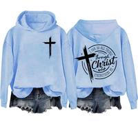 Sweat à capuche « I Can Do All Things Through Christ Who Strengthens Me » - Christian Jesus - Verse de la Bible - Unisexe, Bleu ciel., XL