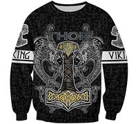 Sweat à capuche imprimé 3D à manches longues pour hommes, mythologie nordique Odin Thor's Hammer and Celtic Dragon Pattern Pullover Sweatshirt, Automne Unisexe Hop Hop Street Jacket