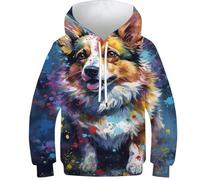 Sweat à capuche imprimé 3D hérisson animal1 pour enfants pull décontracté à manches longues survêtements tops pull veste, Peinture chien Corgi, 7-9 Years