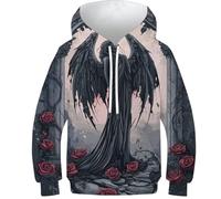 Sweat à Capuche imprimé 3D Motif Ange Gothique Sombre en ruines pour Enfants, Pull décontracté à Manches Longues, survêtement décontracté, Veste Pull, 12-14 Ans