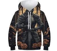 Sweat à Capuche imprimé 3D pour Enfant, Motif Chevalier en Armure avec Roses, Unisexe, Manches Longues, décontracté, Amusant, pour garçons et Filles de 6 à 7 Ans