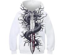 Sweat à Capuche imprimé 3D pour Enfants, Motif Serpent et épée, Unisexe, Manches Longues, pour garçons et Filles, décontracté, Amusant, de 8 à 10 Ans