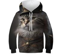 Sweat à capuche imprimé 3D suricate pour enfants - Pull fantaisie à manches longues pour garçons et filles, Robe Napoléon Chat, 7-9 Years