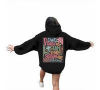 Sweat à capuche imprimé à manches longues, pull décontracté et élégant avec col tubulaire, Noir , M