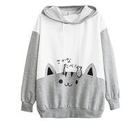 Sweat à Capuche Imprimé Dessin Animé Japonais Mignon Alphabet Japonais De Chat Bloc De Couleur Pull Kawaii Filles Sweat à Capuche DéContracté pour Filles Soft Streetwear Femmes Top