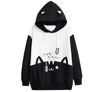 Sweat à Capuche Imprimé Dessin Animé Japonais Mignon Alphabet Japonais De Chat Bloc De Couleur Pull Kawaii Filles Sweat à Capuche DéContracté pour Filles Soft Streetwear Femmes Top