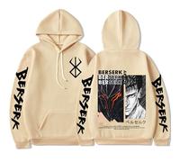 Sweat à capuche imprimé graphique Berserk, pull tendance décontracté à manches longues, kaki, 3XL