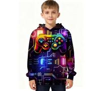 Sweat à capuche imprimé graphique pour garçon, col rond, doux et confortable, idéal au quotidien pour les enfants et les adolescents, parfait pour jouer, aller à l'école ou se (Dark Purple, 4-5 Years)