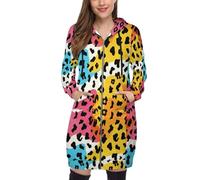 Sweat à Capuche imprimé léopard Arc-en-Ciel pour Femme, Moderne et Abstrait, Fermeture éclair, Longueur Genou, Multicolore, avec Poches