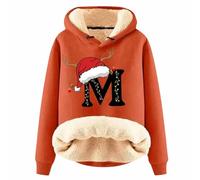 Sweat à capuche imprimé lettres de Noël pour femme - Hiver chaud - Mode de Noël - Vêtement de Noël festif - Idée cadeau de Noël confortable - Sweat à capuche imprimé de Noël, Orange, 5XL