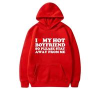 Sweat à capuche imprimé lettres pour femme - Coupe ample - Avec poche - Avec inscription « I Love My Hot Boyfriend so Please Stay Away from Me », Rouge, M