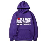 Sweat à capuche imprimé lettres pour femme - Coupe ample - Avec poche - Avec inscription « I Love My Hot Boyfriend so Please Stay Away from Me », violet, S