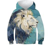 Sweat à Capuche imprimé Lion avec Aquarelle Abstraite pour Enfants, Pull Fantaisie à Manches Longues, imprimé 3D, pour garçons et Filles, de 11 à 13 Ans
