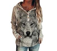 Sweat à Capuche imprimé Loup pour Femme - Sweat à Capuche imprimé Animal Motif Hibou Haut à Manches Longues avec Poche