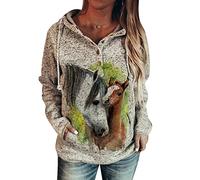 Sweat à Capuche imprimé Loup pour Femme - Sweat à Capuche imprimé Animal Motif Hibou Haut à Manches Longues avec Poche