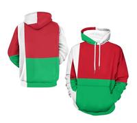 【Sweat À Capuche】 Imprimé Madagascar Drapeau Veste De Sport Coupe-Vent Coupe Large Vêtement Maison Grandes Poches Chaud Manches Élastiques Pratique Polyvalent Unisexe Détente Confortable Mode De Rue