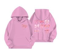 Sweat à Capuche imprimé nœud pour Fille, Joli Pull avec Cordon de Serrage, Veste Polaire Douce pour Une Tenue décontractée et des activités de Plein air Rentrée Scolaire Cadeau Fille (11-12Years)