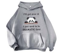 Sweat à capuche imprimé panda « I'Ll Get Over It, I Just Need to Be Dramatic First Panda » - Tenue tendance - Fin - Graphique - Confort - Esthétique - Gothique 2025 - Coupe ample Y2K, gris, S