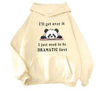 Sweat à capuche imprimé panda « I'Ll Get Over It, I Just Need to Be Dramatic First Panda » - Tenue tendance - Fin - Graphique - Confort - Esthétique - Gothique 2025 - Coupe ample Y2K, beige, S