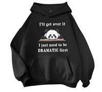 Sweat à capuche imprimé panda « I'Ll Get Over It, I Just Need to Be Dramatic First Panda » - Tenue tendance - Fin - Graphique - Confort - Esthétique - Gothique 2025 - Coupe ample Y2K, Noir , S
