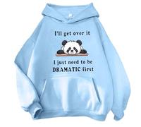 Sweat à capuche imprimé panda « I'Ll Get Over It, I Just Need to Be Dramatic First Panda » - Tenue tendance - Fin - Graphique - Confort - Esthétique - Gothique 2025 - Coupe ample Y2K, bleu ciel, S
