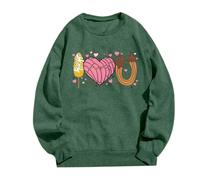 Sweat à capuche imprimé pour femme, confort tendance sans capuche pour un style sans effort. Gilet kilo, Vert foncé., M