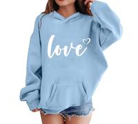 Sweat à capuche imprimé pour garçons et filles - Motif Sweet Love - T-shirts avec poches pour enfants - Surdimensionnés - Tenue d'automne et d'hiver, bleu clair, 11-12 ans