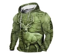 Sweat à capuche imprimé pour homme - Motif cerf - Sweat à capuche décontracté - Imprimé animal - Camouflage - Manches longues - Pull de randonnée durable avec cordons de serrage - Imprimé jungle