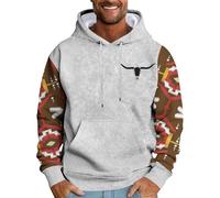 Sweat à capuche imprimé pour homme style western cowboy patchwork manches longues pull à capuche léger country sweat à capuche décontracté rétro style ethnique sweat-shirt confortable, blanc, L